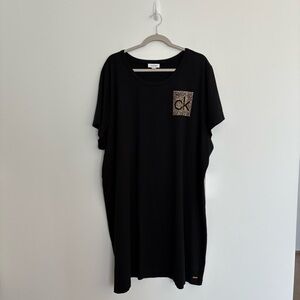 Calvin Klein Womens Black Shirt Dress Gold Rhinestone Accents Cotton Spandex